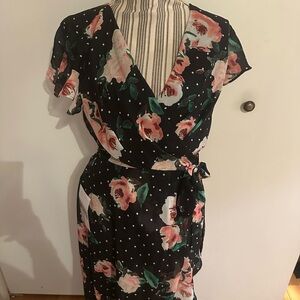 Julia Jordan Black and Pink Floral Midi Dress